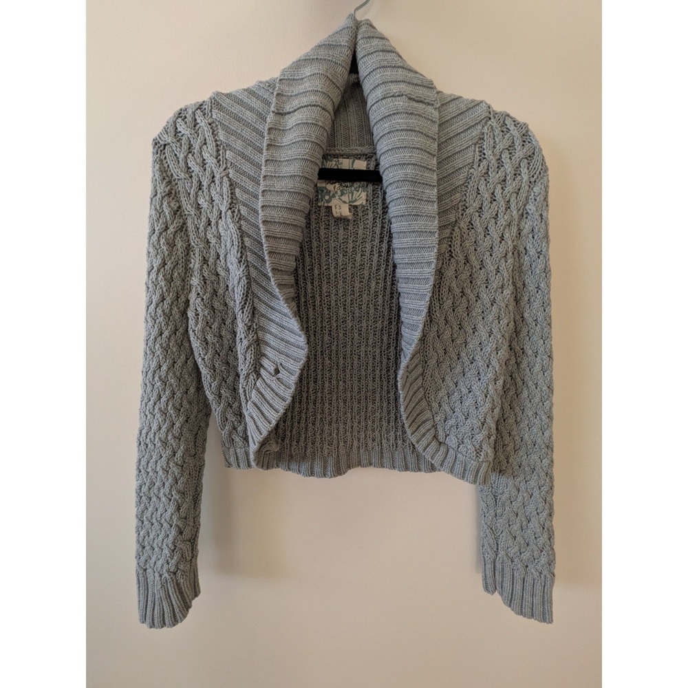 Abercrombie & Fitch Cable Knit Cropped Open Front Cardigan Sweater Gray L -*READ